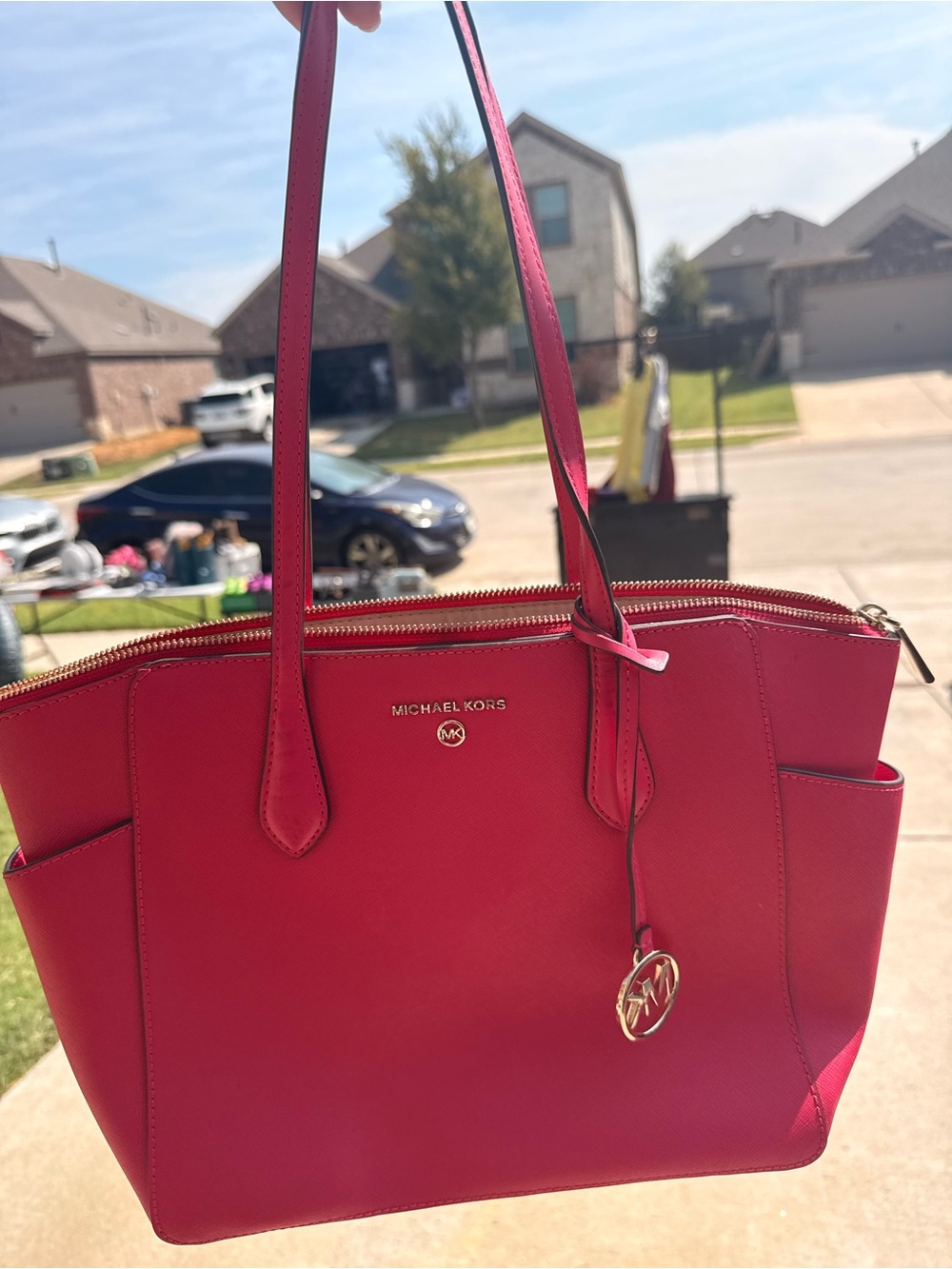Michael Kors Hot Pink Saffiano Tote with Gold Hardware